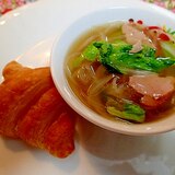 焼き豚野菜の麺つゆスープとクロワッサンのワンプレ